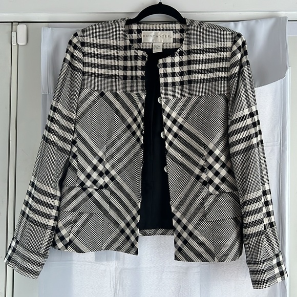 Doncaster Vintage Black & White Size 12 Blazer Jacket Silk EUC Business Casual - Picture 2 of 10
